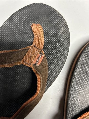 Vintage Kinsman Flip Flops Zehenstegsandalen schwarz braun Riemen Lagenlook Schaumstoff - Bild 10 von 13