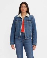 LEVI'S WOMEN'S ORIGINAL SHERPA TRUCKER JACKET Large Medium Wash Color