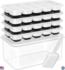 DOQAUS 4-Pack Silicone Ice Cube Trays with Lid & Bin - Stackable Freezer Set