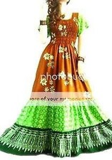 SALE New 3 TIER Brown Green Long Dress Batik Gypsy Boho Beach Designer Design BN