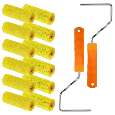 YLTOLOO 12 Pcs Textured Paint Roller Covers with 2 4'',12pcs+2frame, Yellow 