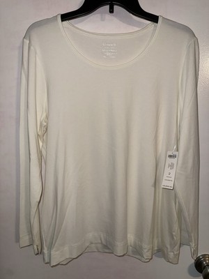 NWT Chico's Size 2 Women's Layering Ultimate Tee Ecru Cream L/S Knit Top NEW