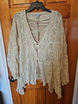 Katie Todd Woman Crochet Mesh Beige Asymmetrical Summer Top Size 2X NWT 