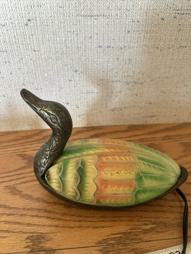 Vintage Glass / Brass Tiffany Co Style Duck Lamp Table Desk Night Light