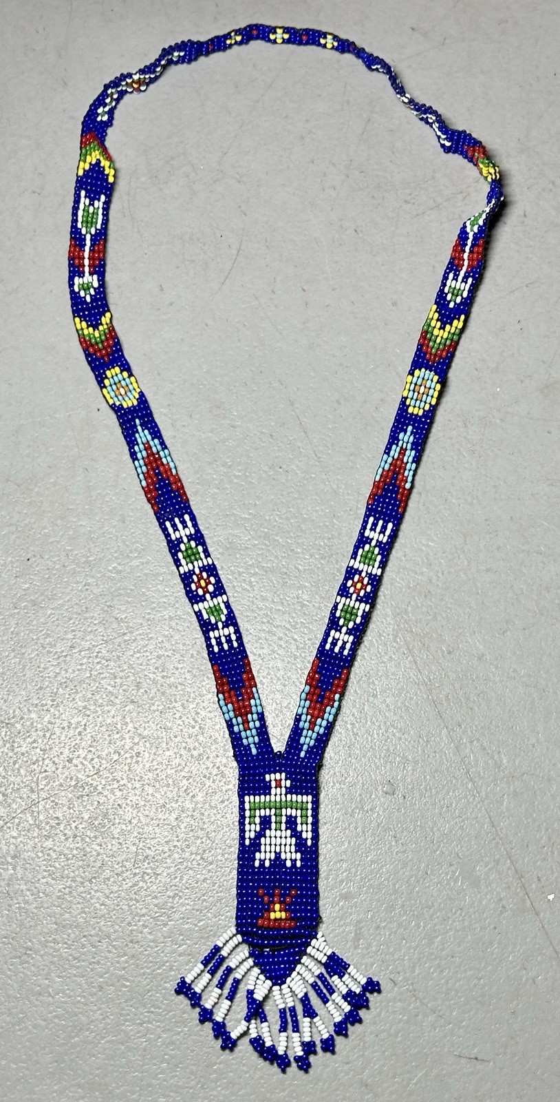 Vintage Hand Beaded Native American Tribal Thunderbird Necklace 25” Handmade