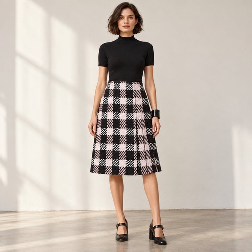 Marni, MARNI IT-40 US-4 Pink Black White Plaid Jacquard Knit Pleated Skirt $1020 Italy
