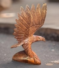 Vintage Hand Carved Solid Piece Of 2 Toned Wood American Eagle Sculpture