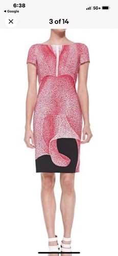 ESCADA orchid print silk sheath dress short Sleeve lined Size 36 (6) - Picture 3 of 20