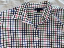 Lands’ End Women’s Plaid Green White Blue Dress Shirt Size 14 NWOT New