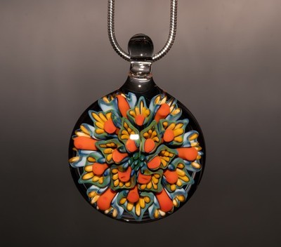 Dahlia Flower Glass Pendant | Multicolored Implosion Bloom Handmade Art
