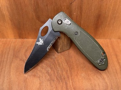 Rare Benchmade 555 Mini Griptilian 154CM Sheepsfoot Black Combo Blade OD GREAT!