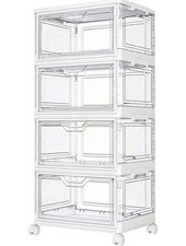 Clear Storage Bins With Lids,4 Tier Plastic Bins With Wheels,Stackable...