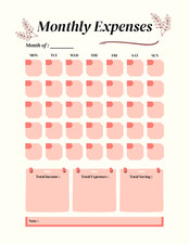 Digital PDF Pink and Peach Monthly Expenses Planner Instant Download