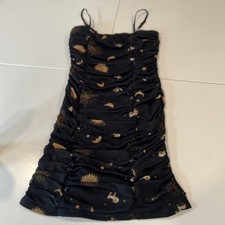 Forever 21 Ruched Mini Dress Women's Small Black Gold Celestial Spaghetti Straps