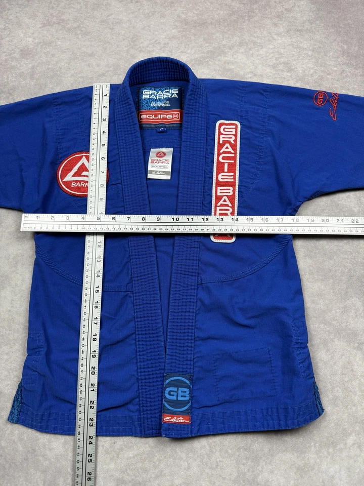 Gracie Barra Jiu-Jitsu Gi Jacket Youth Y4 Blue GBK Lite Kimono Equipe Patches - Image 3 of 4