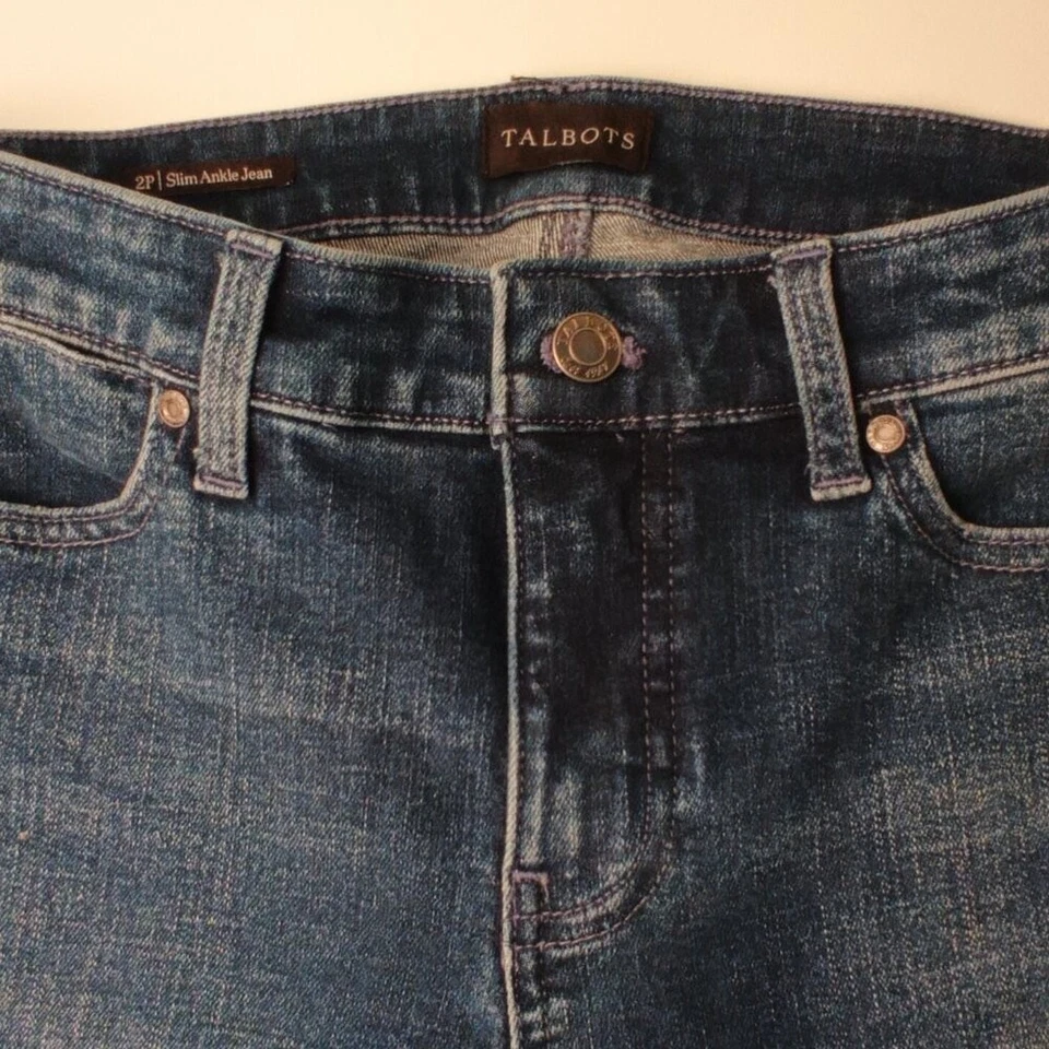 Talbots Denim Size 2P Slim Ankle Jean Low Rise Medium Wash Rhinestone Accents - Image 3 of 4