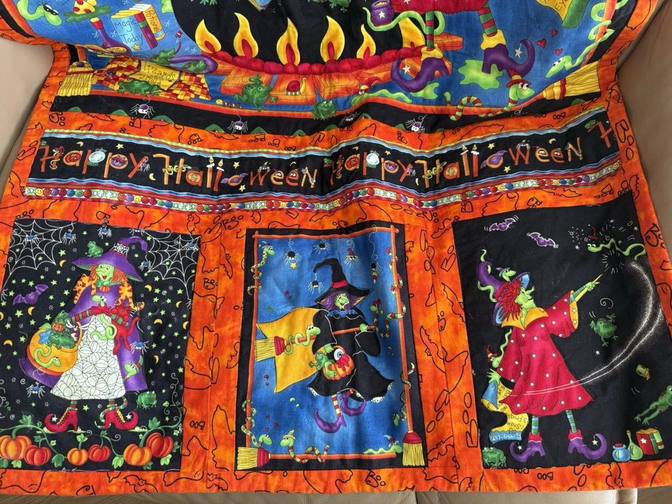Moda Happy Halloween Handmade Quilted Blanket Throw Ghoul Friends Witch Cats 48” - Image 3 of 4