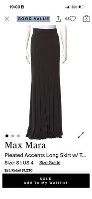 Max Mara Black Solid Pleated Maxi Long Skirt Zip Closure Women s Regular 4
