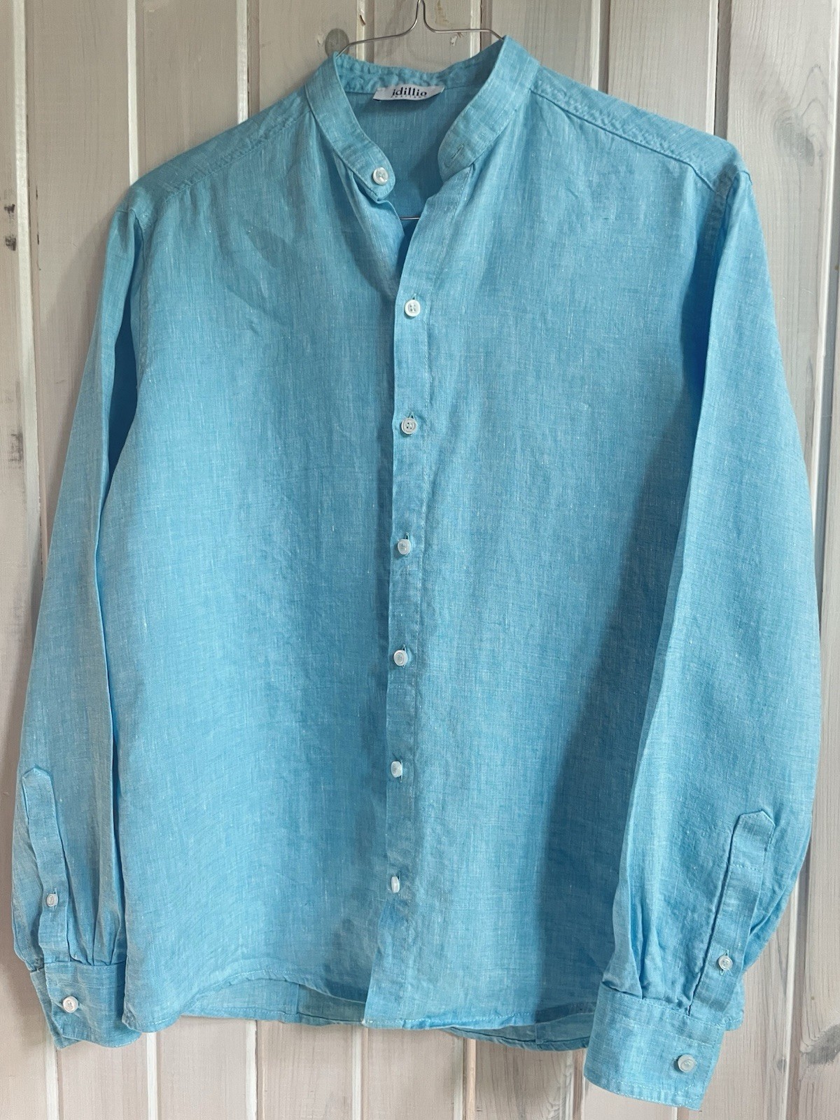 Idillio Positano Men Linen Shirt L Turquoise Button Up Long Sleeve Italy