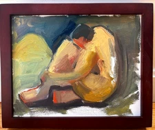 Framed Male Figure In Landscape Cubism Surrealist Oil Painting 8”x10” Signed