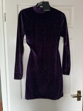 PRETTYLITTLETHING Purple and Glitter Bodycon Open Back Mini Dress Size 10