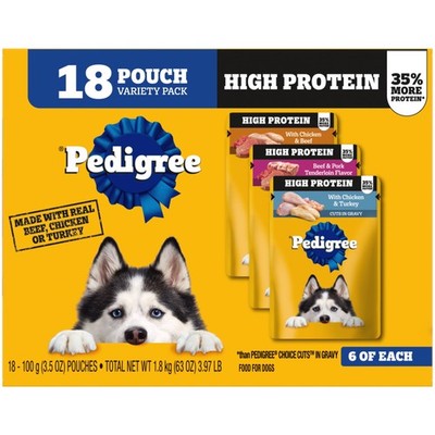 Pedigree High Protein Adult Wet Dog Food Variety Pack, (18) 3.5 oz Pouches