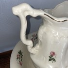 Vintage Ceramic Floral Pink Roses Pitcher And Bowl Basin Marked 1896 Gold Trim — photo 3