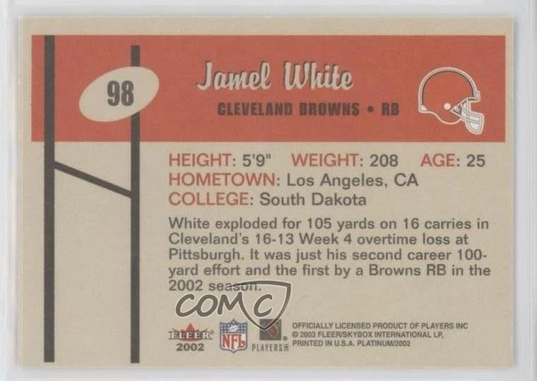 2002 Fleer Platinum Jamel White #98 - Image 2 of 2