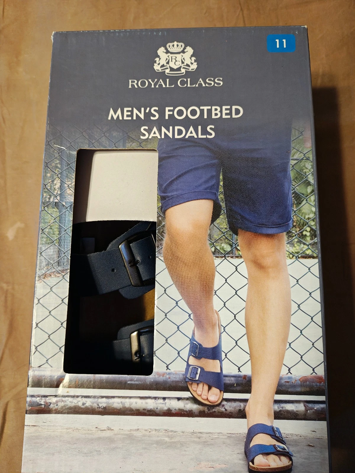 NIB Royal Class Footbed Sandals Mens 11 Blue Adjustable Double Buckle Straps New