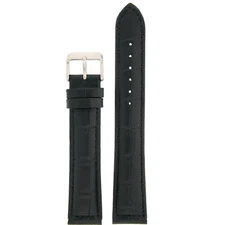 Extra Long Watch Band Black Alligator Grain Leather XL 18mm 20mm 22mm 24mm 
