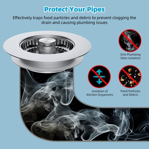 Stainless Steel 3 in 1 Kitchen Sink Drain Strainer trainer Stopper Drain Basket - Picture 7 of 10