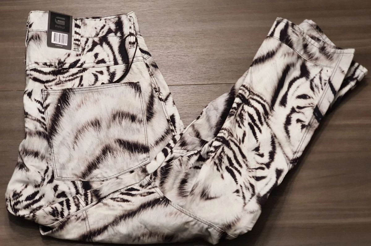 G Star Raw Elwood X25 Mens W32 L30 White Tiger Print Canvas Pants Pharrell NWT