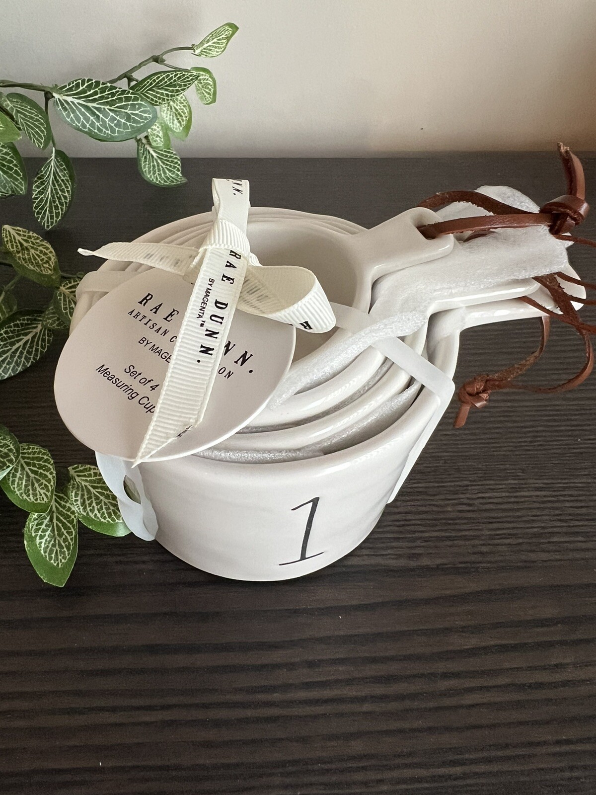 NEW RAE DUNN MEASURING CUPS 1/4 1/2 1/3 1 NESTING HANDLE CUPS SET FARM WHITE