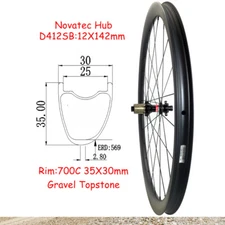 700C 35x30mm Carbon Gravel Road Bike Rear Wheelset 6 Bolts 12X142mm Shima Hub