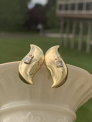 Tiffany & Co 18K Elsa Peretti Yellow Diamond Feather Sun Wave 30mm Earrings - Picture 3 of 12