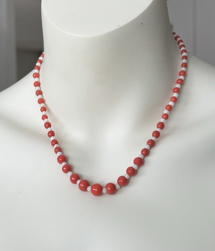 Collana bigiotteria collier vintage catena a sfere corallo perle bianche design! - Foto 11 di 15