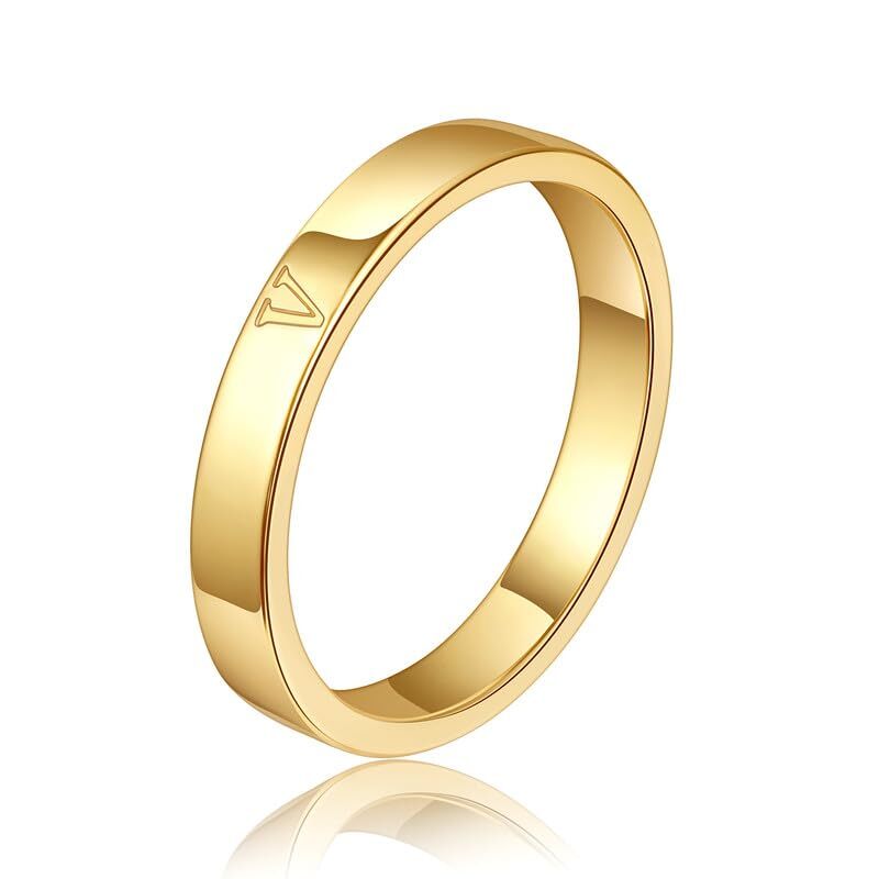 18K Gold Initial Rings Stackable Wedding Bands for Women Tarnish