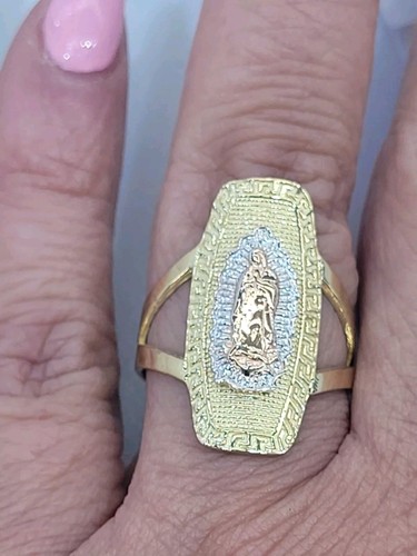Long solid 14k Gold Virgin Mary Guadalupe Ring Size 6 7 8 9 10 Greek - Picture 15 of 20