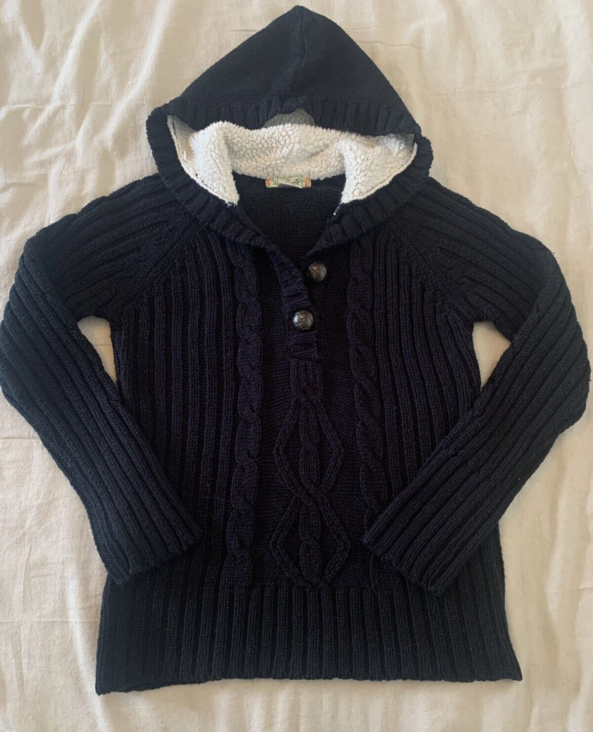 VETEMENTS Maglione Love Change ragazza L XL blu navy pullover maglia cavo felpa con cappuccio