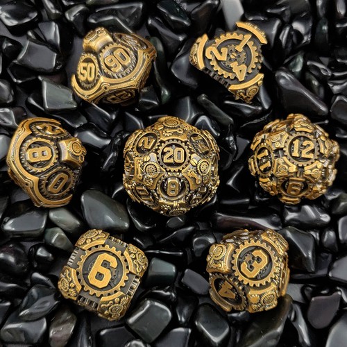 RPG Würfel Set Metall 7-Teilig Würfelzeit DSA DND Zahnräder Steampunk 17 Farben - Picture 31 of 31