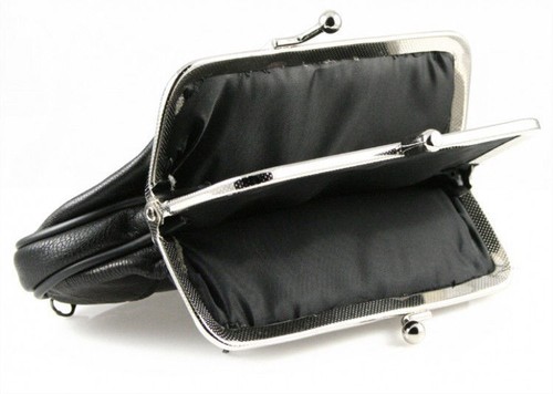 GENUINE LEATHER WOMEN'S LARGE COIN PURSE CHANGE HOLDER CLASP OPEN - Picture 5 of 23