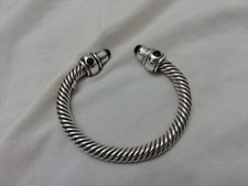 Sterling Silver Cuff Bracelet with Onyx Cabochon and Pierced Repoussé Medallion — listing 4