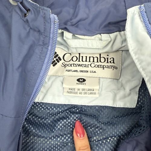 Chaqueta De Colección Columbia Azul Iris Con Capucha Cremallera Lluvia Viento 100% Nylon Para Mujer Talla M - Imagen 8 de 15