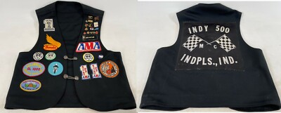 RARE 1970 INDY 500 MC Honda Goldwing Motorcycle Cotton Vest Cut w AMA Pins Patch
