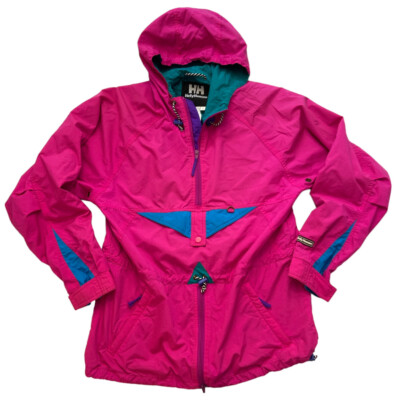 VTG 90s Helly Hansen Sz S Anorak Jacket Coat Windbreaker Ski Shell Teal Hot Pink