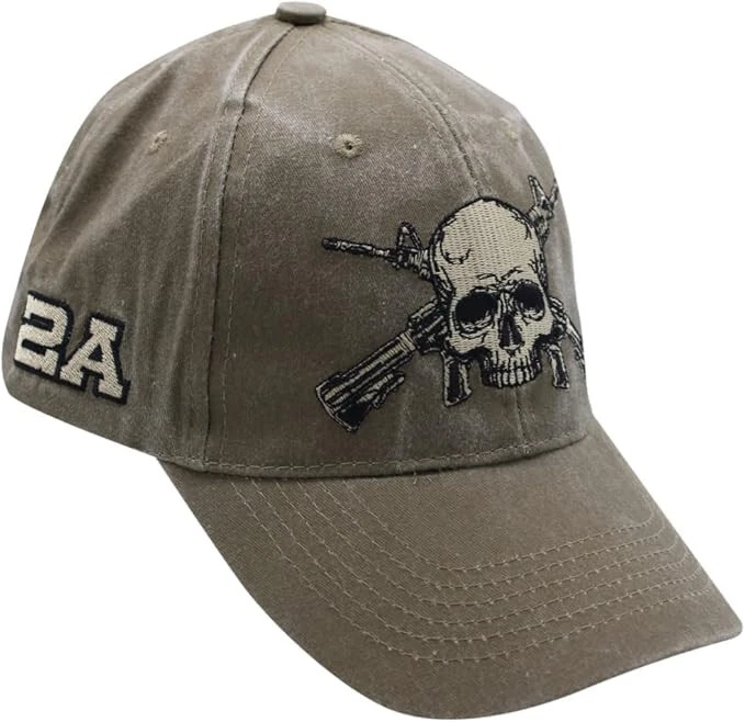 NUEVA Gorra de Béisbol Calavera y Rifle Segunda Enmienda. Caqui lavado. 6960 Foto 4 de 4