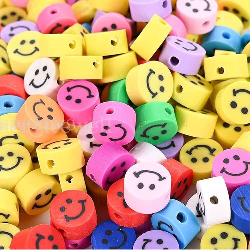 100PCS Smiley Face Pony Beads Polymer Clay Fun 10mm Mix DIY Jewellery Spacer AU