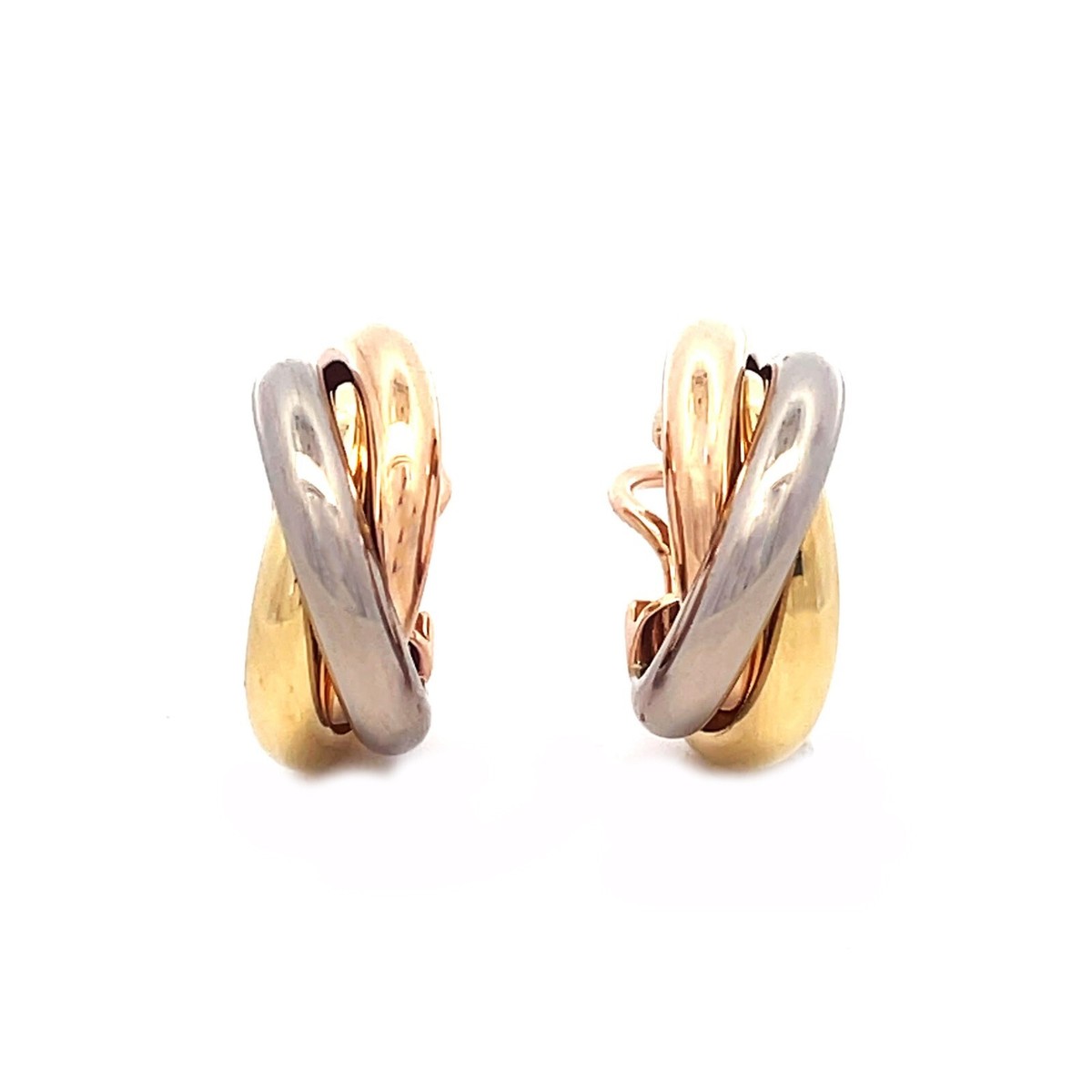 Cartier Trinity Gold Huggie Earrings 18k Tricolor Post Clip