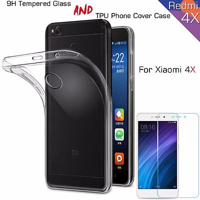 New 9H Tempered Glass Screen Protector, TPU Clear Phone Case For Xiaomi Redmi 4X