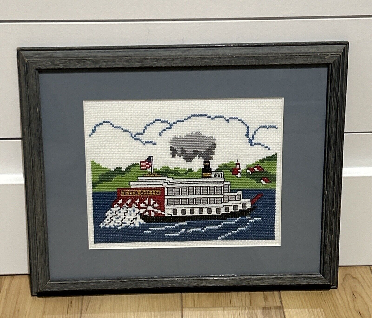 Vintage Framed Needlepoint Cross Stitch Delta Queen